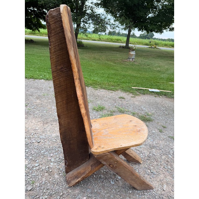 1960s Vintage Primitive Live Edge Slab Stargazer Viking Chair (47x12) For Sale - Image 5 of 18