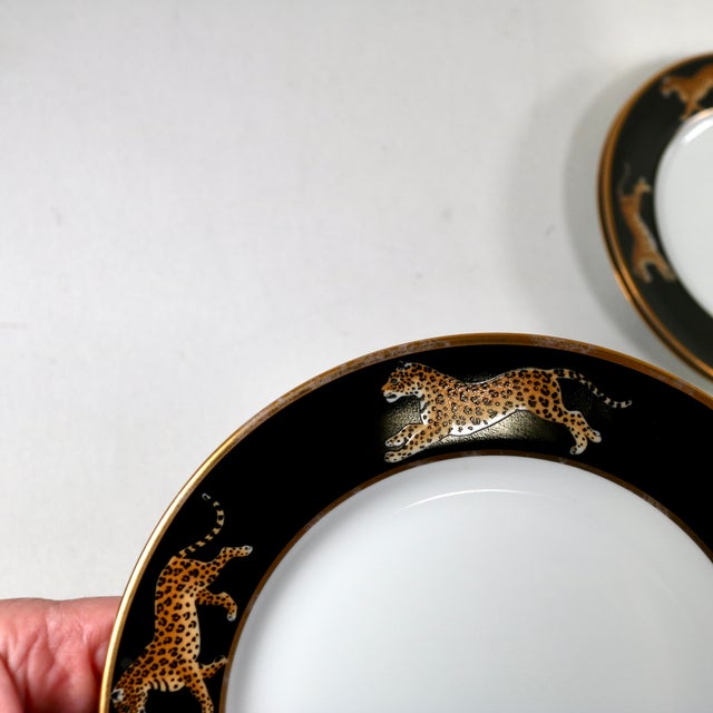Black 1980s Lynn Chase Designs Jaguar Jungle Bread & Butter Plates 24k Gold 6.5" Set of 3 For Sale - Image 8 of 8
