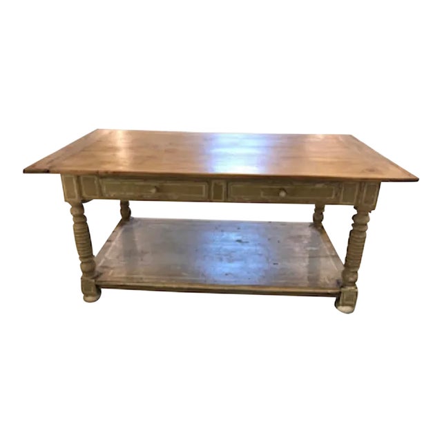 Circa 1830's France! Painted French Table/Island With 2 Drawers. Original Patina. Full Of Character and Charm.