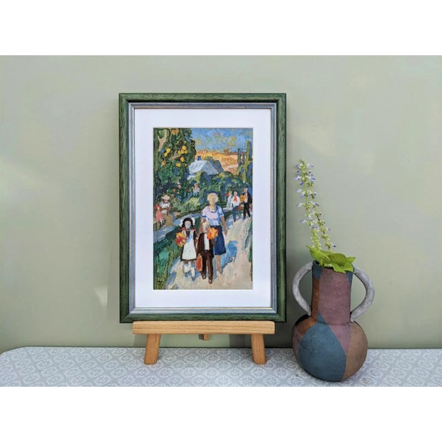 OFF TO SCHOOL Oil on canvas Size: 32 x 25.5 cm (including frame) A lovely and endearing miniature oil on canvas depicting...