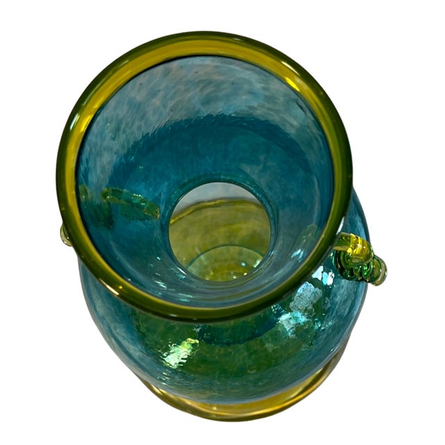 Art Glass Aqua Yellow Handled Amphora Vase For Sale - Image 9 of 14