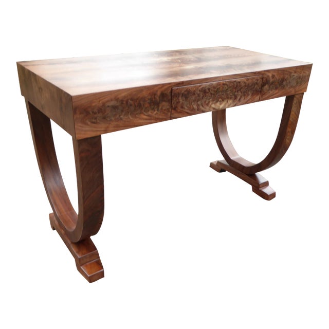 Walnut Burl Desk in Flaming Swirl & Feather Crotch Splendor. For Sale