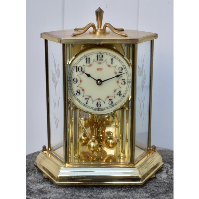 Mid-Century Modern Share Welby Kieninger Obergfell Clock Vintage 400 Day Anniversary Brass Hexagon Glass For Sale - Image 3 of 17
