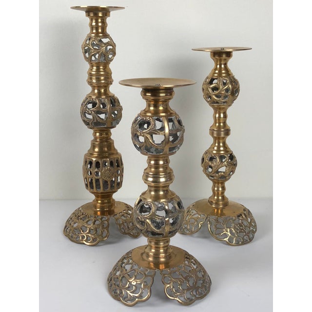 Tall Pierced Vintage Brass Candle Holders Set of 3 Chairish