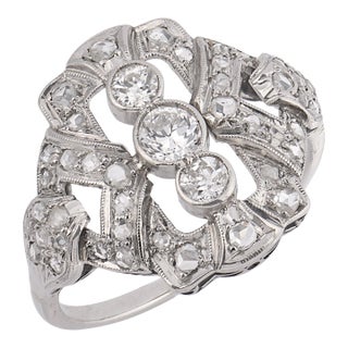 1930s Art Deco Diamond Platinum Ring, Size 8.5 For Sale