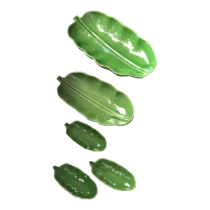 Vintage Banana Leaf Serving Platters and Sauce Bowls-5 Pieces