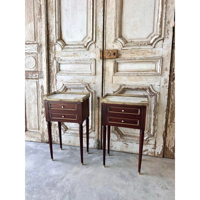 Louis XVI Style Mahogany Bedside Tables, 1970s, Set of 2 For Sale - Image 9 of 9