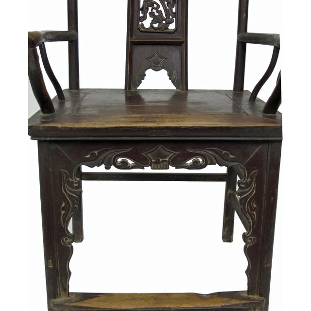 Wood Antique Chinese Armchair With Carved Back and Rim - a Pair For Sale - Image 7 of 10