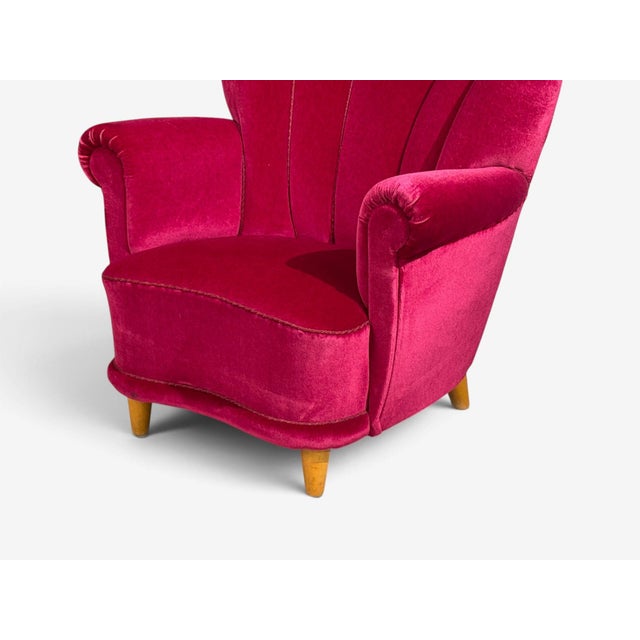 Swedish Cabinetmaker, Lounge Chairs, Red Velvet, Lacquered Wood, Sweden, 1940s For Sale - Image 10 of 13