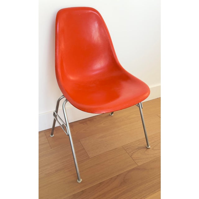 Orange 1960s Eames for Herman Miller Red-Orange Fiberglass DSS Stacking Side Chair For Sale - Image 8 of 11
