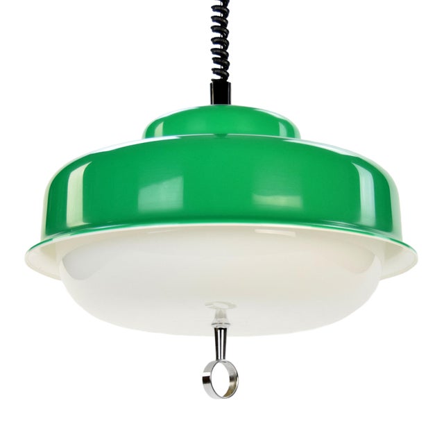 1970s Space Age Green Adjustable Pendant Lamp by Guzzini for Meblo, 1970s For Sale - Image 5 of 5