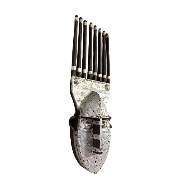 African African Bamana Ntomo Marka Mask W/ Aluminum 25" H For Sale - Image 3 of 8