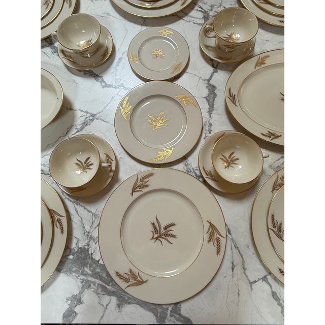 Lenox Mid 20th Century Lenox 24k Gold Harvest Wheat China - Set of Forty-Eight For Sale - Image 4 of 12