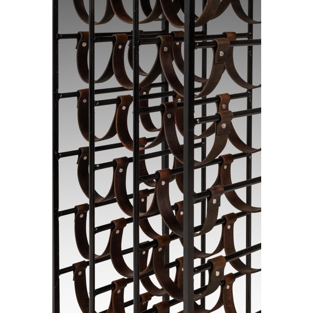 Mid-Century Modern 21 Bottle Wine Rack in Leather & Wrought Iron W/ Butcher Block Top Attributed to Arthur Umanoff, Usa, C. 1960s For Sale - Image 14 of 18