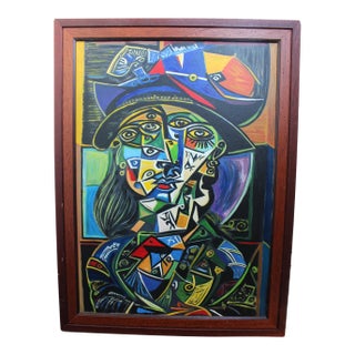 "Girl Nude" Contemporary Cubist Style Figurative Acrylic Modernistic Painting After Pablo Picasso, Circa 1980 For Sale