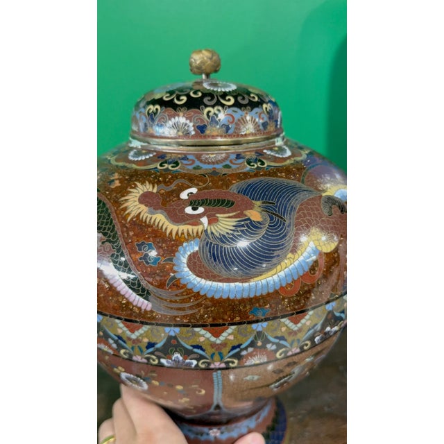 Late 19th Century Japanese Cloisonne Goldstone Enamel Dragon Covered Jar Meiji Period For Sale - Image 5 of 11