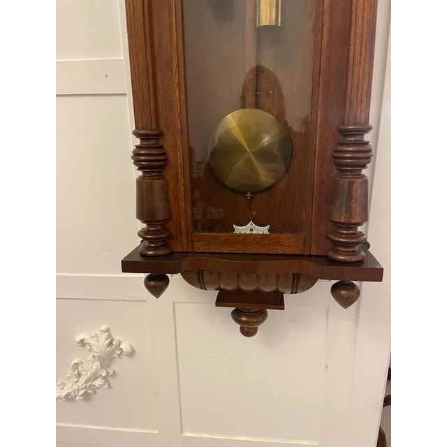 Wood Antique Victorian Quality Carved Oak Vienna Wall Clock, 1860 For Sale - Image 7 of 9