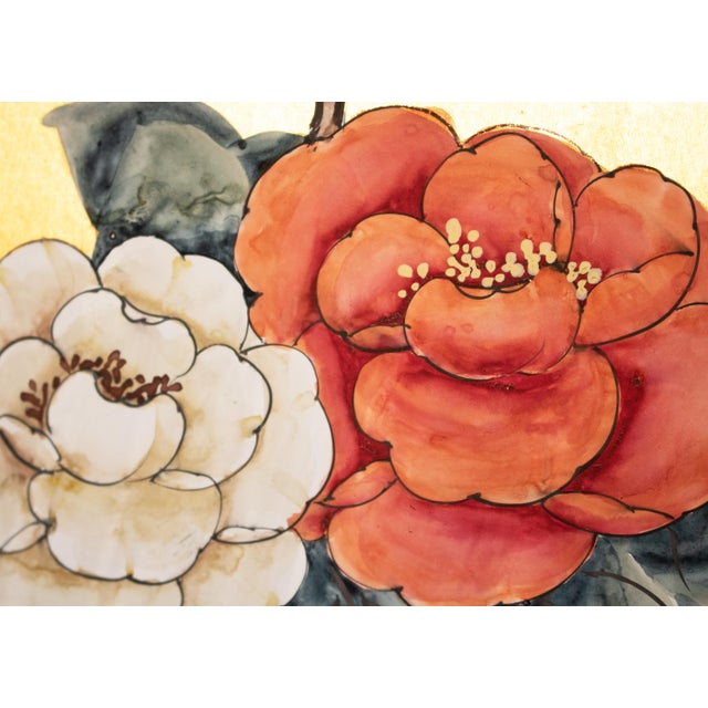 1970s "Chrysanthemums and Sparrows", Antique Style Chinoiserie Painted Screen For Sale - Image 9 of 18