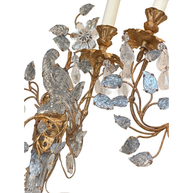 Metal Early 20th Century Maison Bagues Crystal Parrot and Gilt Tole Two Light Wall Sconces - A Pair For Sale - Image 7 of 7