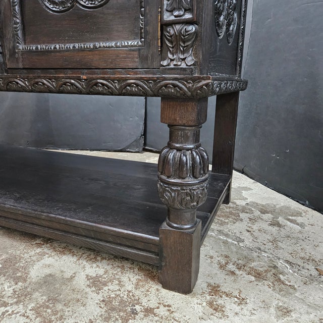Late 19th Century English Oak Carved Sideboard With Bulbous Legs on Potboard Base For Sale - Image 14 of 18