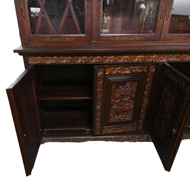 Antique Hand-Carved and Decorated Wood China Cabinet For Sale - Image 10 of 10