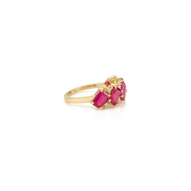 Not Yet Made - Made To Order 14k Gold Octagon Cut Five Stone Ruby Diamond Cluster Ring Size 6.5 For Sale - Image 5 of 11