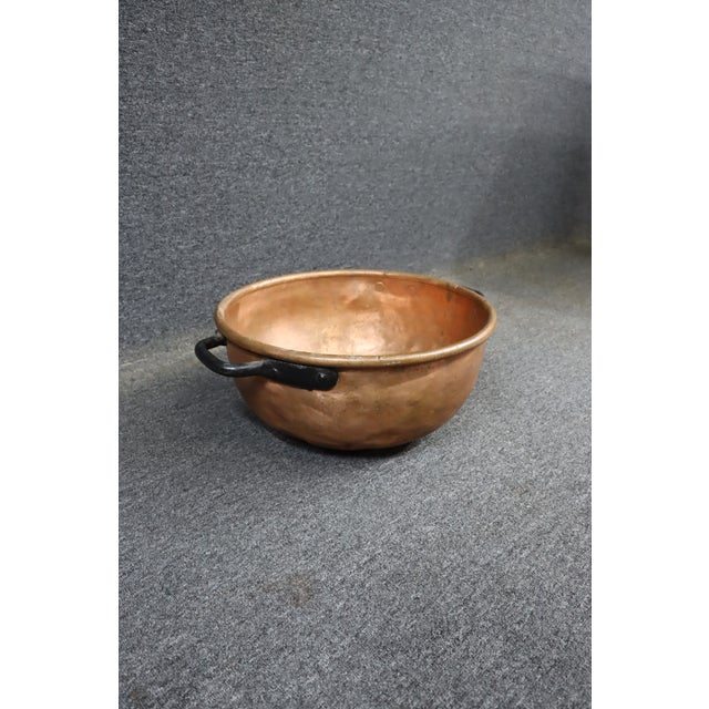 Antique Hand-Hammered Copper Bowl With Wrought Iron Handles For Sale - Image 4 of 9