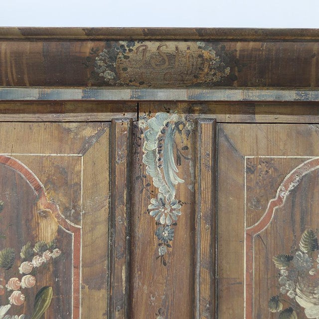 Painted Folk Art Rustic Farmhouse Bridal Cabinet, 1795 For Sale - Image 17 of 18