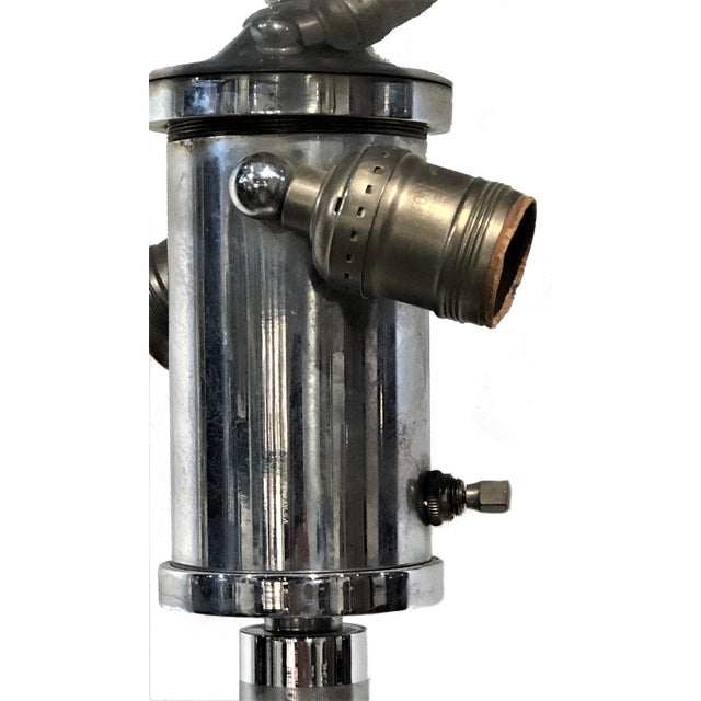 Art Deco American Art Deco Chromed Metal Table Lamp With Leather Insert Stem, ca. 1930s For Sale - Image 3 of 8