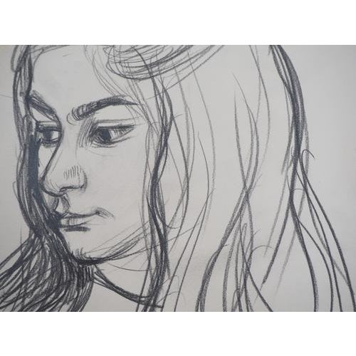 André Jacquemin, Young Girl with Downcast Eyes, 1974, Signed Drawing For Sale - Image 4 of 5