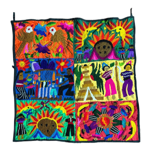Vintage Guatemalan Hand Embroidered Tapestry Quilt, 30" x 30 1/2"
