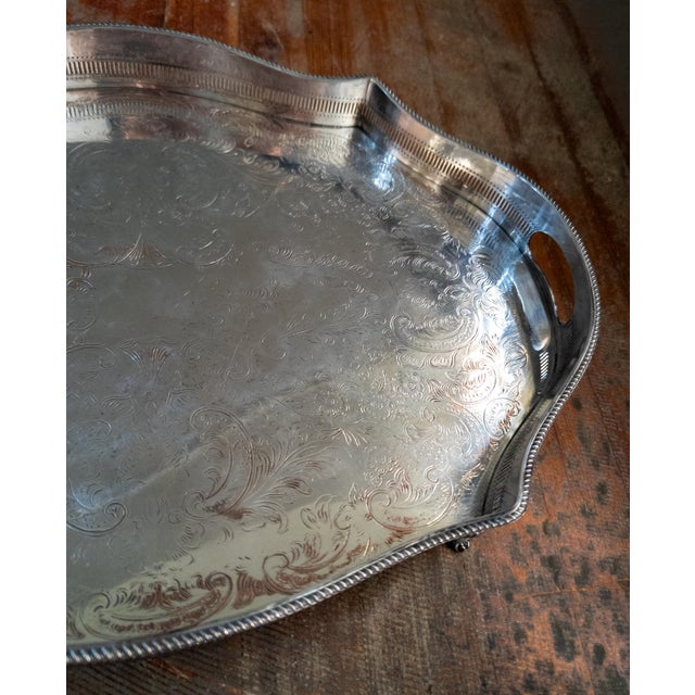 20th Century English Victorian Style Silverplate Drinks Tray With Gallery For Sale - Image 10 of 13