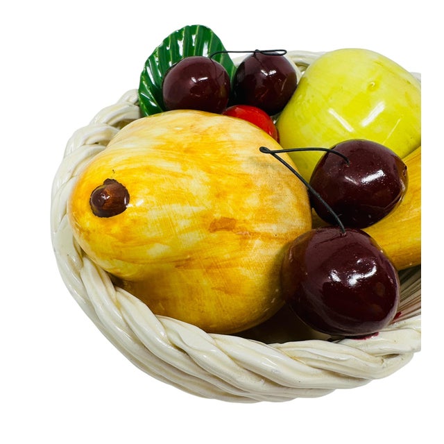 Mid-Century Italian Majolica Hand-Woven Ceramic Fruit Basket Centerpiece For Sale - Image 4 of 10
