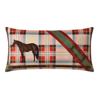 Ralph Lauren Tartan & Sash Vintage Silk Scarf Pillow 35" For Sale