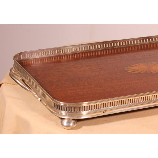 19th Century Silver-Plated Metal and Mahogany Tray For Sale - Image 5 of 10