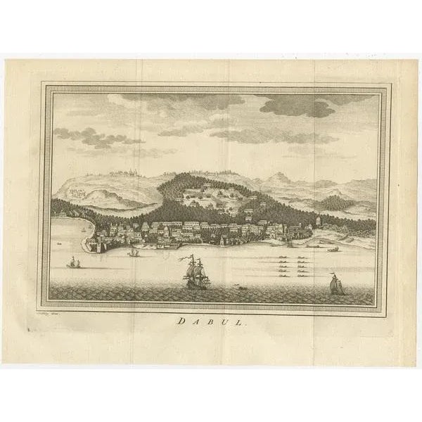 Antique print titled 'Dabul'. Old print of the port city Dabhol in India. In the 15th and 16th centuries, Dabul was an...