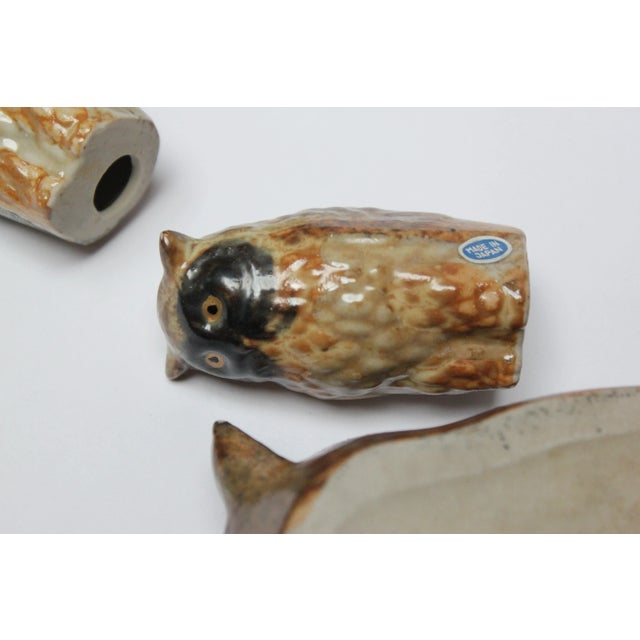 Brown Collection of Six Mid-Century Japanese Modern Ceramic Owl Figurines For Sale - Image 8 of 12