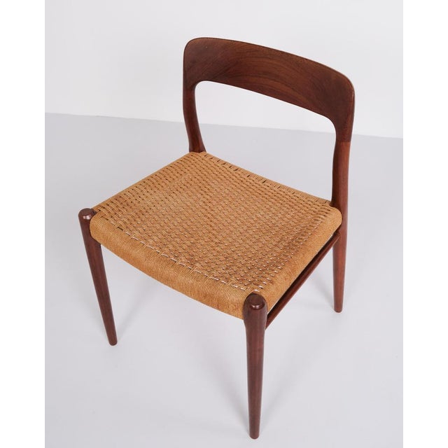 Wood Model 75 Dining Chairs in Teak and Paper Wicker by Niels O. Møller for J.L. Møllers, 1960s, Set of 5 For Sale - Image 7 of 12