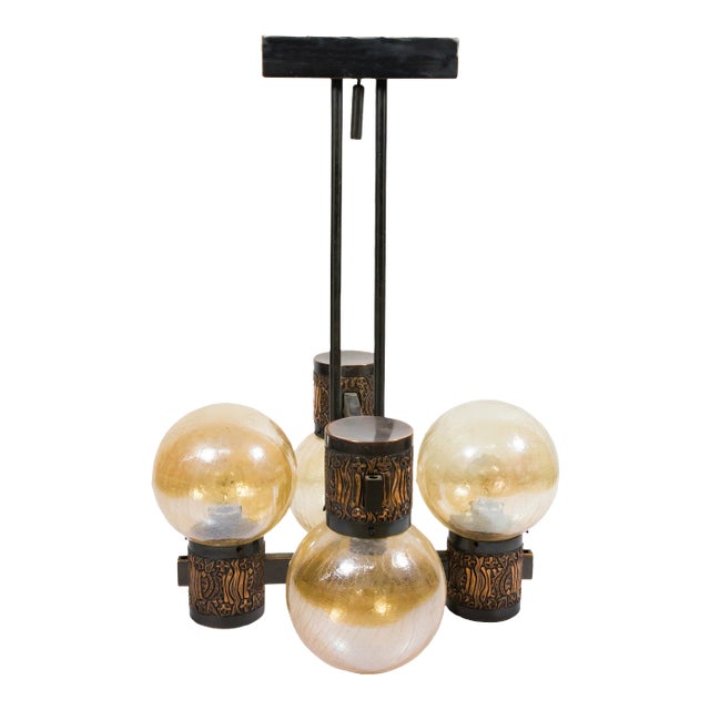 Handmade Copper Chandelier with Glass Bulbs, 1970s For Sale