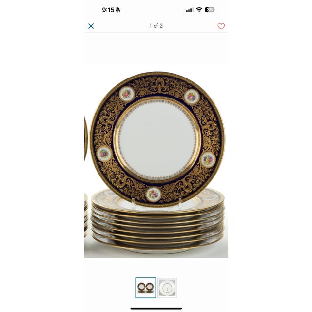 1910s Hutschenreuther Hohenburg Cobalt and Gilt Decorated Dinner Plates Sold Individually For Sale - Image 9 of 11
