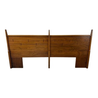 Mid-Century Modern Lane Tuxedo King Size Walnut Headboard - Refinished! For Sale