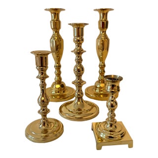 Vintage Graduating Height Solid Brass Candlesticks, a Set of 5 For Sale