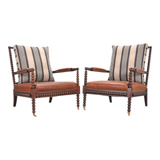 Pair of Ralph Lauren New Bohemian Leather Spindle Chairs For Sale