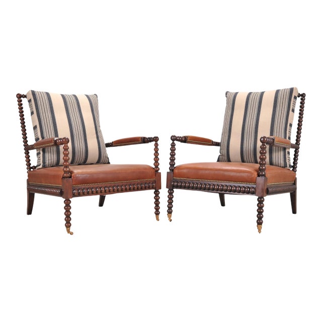 Pair of Ralph Lauren New Bohemian Leather Spindle Chairs For Sale