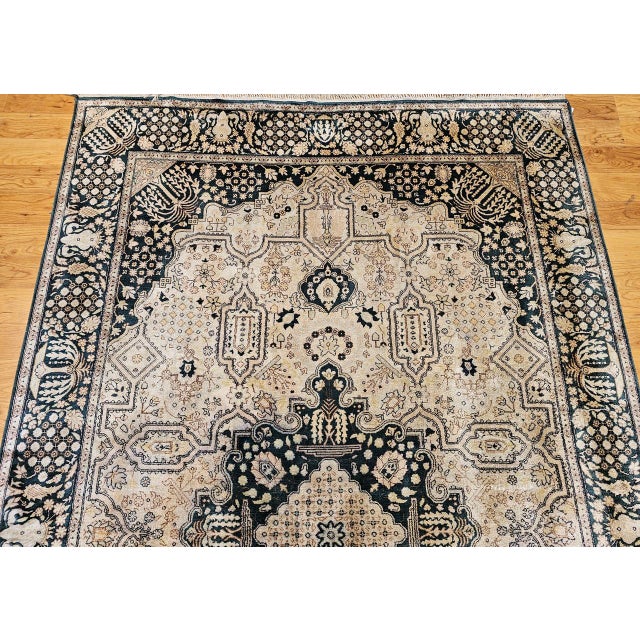 Brown Vintage Indian Silk Rug, Hand-Knotted Geometric Design, 6' x 9' For Sale - Image 8 of 15