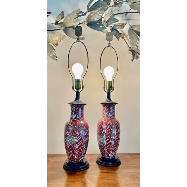 1970s Vintage Oriental Ginger Jar Style Lamps - Pair For Sale - Image 5 of 11