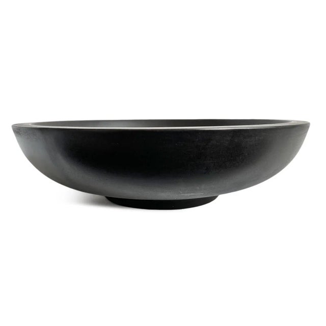 Modern outdoor blackened lava finish concrete bowl. Large 20" diameter with low profile. Each may vary slightly in finish...
