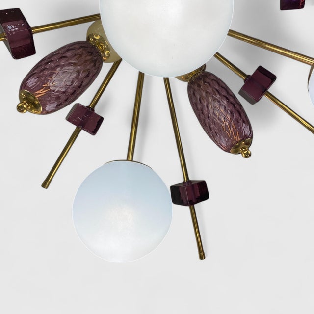 1950s Sputnik Style Ceiling Light in Purple and White Murano Glass, 1950s For Sale - Image 5 of 6