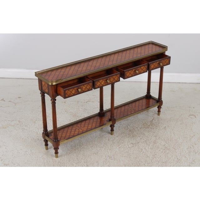 Theodore Alexander Theodore Alexander Burl Lattice Parquetry Console Table For Sale - Image 4 of 15
