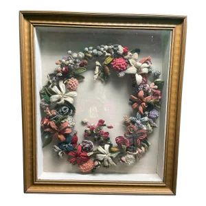 Late 19th Century Victorian Felt Art Memorial Wreath in Shadow Box